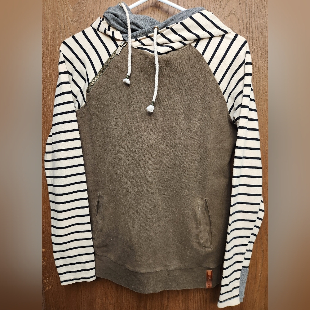 AMPERSAND AVE Brown and White Striped Hoodie